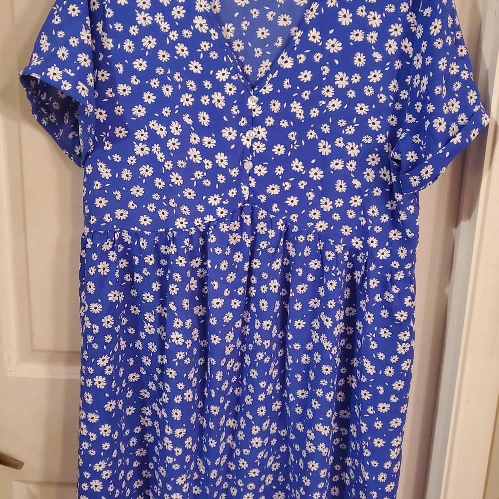 Vibrant Blue Dress with White Floral Design